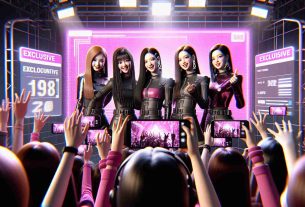 A high-resolution digital picture of an exclusive opportunity for 88 admirers to join a popular all-female music group on a virtual journey. The group is known for their energetic performances and stylish outfits, they are recognised as a quartet and they are often seen in black and pink outfits. All the four members of this band are noticeable in the photo with a computer screen displaying a virtual world in the background. Portray excitement and anticipation for the voyage in the gaze of the fans.