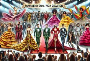 An image depicting a phenomenal high definition scene from a summer spectacular red carpet event. Display a multitude of fashion trends, such as flowing gowns, sharp tuxedos, artistic accessories, and vibrant colors. People from diverse ethnic backgrounds like Caucasian, Hispanic, Middle-Eastern, should be seen stunning in their unique attires. Both men and women should be displayed equally, expressing their fashion statements. Include elements like a red carpet, flashing lights of cameras, and an ecstatic crowd to imbibe the actual event's energy.