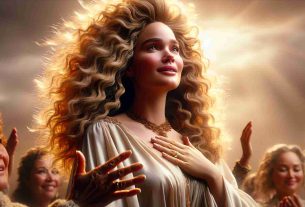 A high-definition, realistic image of an admired female singer with curly, honey-blonde hair celebrating the resilience of her sister in the face of adversity. She has a proud, caring facial expression and her posture radiates warmth and admiration. The singer is also known for her diva personality and breathtaking vocal range. In this scene, she carries the aura of a strong woman honoring another. The setting conveys a sense of resilience and triumph, possibly symbolized in details like strong winds or a rising sun.