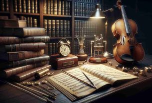 A realistic HD photo showcasing the legacy of a musical maestro. The image includes multiple elements related to music, such as sheets of classical music compositions strewn on a vintage wooden desk, a shiny, well-aged violin resting nearby, a set of worn conductor's batons, and an old-style metronome ticking away. In the backdrop, there are shelves full of music-related books and awards, all bathed in soft warm lighting. The aura of the room hints at countless hours spent in the pursuit of melodic perfection, encapsulating the enduring influence of a maestro's musical journey.