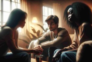 A realistic, high-definition image depicting the concept of Polyamory. In the picture imagine three diverse adults deeply engaged in a conversation while sitting in a warm, softly-lit, cozy living area. The first person is an Asian woman with shoulder-length hair, the second is a Caucasian man with short brown hair, and the third is a Black woman with long curly hair, drawing focus to the concept of alternative relationships. These individuals exhibit a sense of respect, trust and love towards each other, visually representing the dynamics of polyamory.