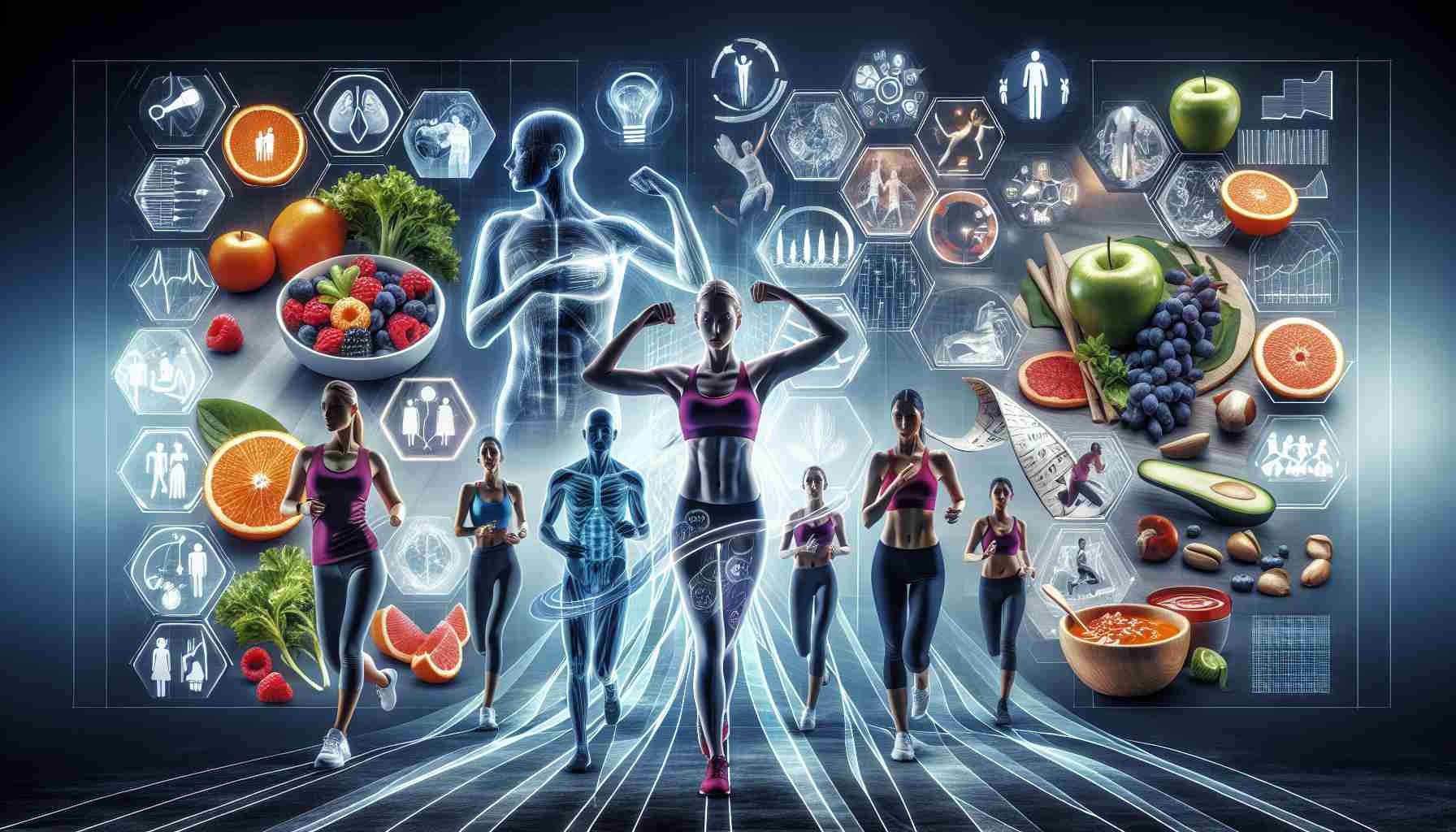 A high-definition, realistic image showcasing a set of new strategies for weight loss with an emphasis on boosting overall health. The strategies could include balanced diets rich in fruits, vegetables and lean proteins, regular physical activities like jogging, yoga or HIIT training, and mental well-being practices such as mindful eating and stress management. Graphics or visual elements may accompany the strategies providing easy to understand information. Also include images of people employing these strategies in their daily lives, inclusive of a representation from different genders and descents such as Caucasian, Hispanic, African, Middle-Eastern, and South Asian.