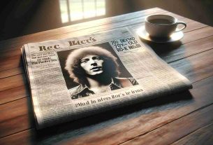 Create a realistic, high-definition image depicting a newspaper featuring a headline about the passing away of a renowned 70-year-old rock band member. The newspaper should be on a wooden table with a cup of coffee next to it. The early morning sunlight is coming through a nearby window, casting a gentle glow on the table surface.