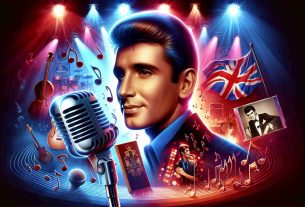 A vivid, high-definition image portraying the musical legacy of a famed, English-style pop singer. The picture should feature elements such as a microphone, music notes, concert lights, and album covers, symbolizing his remarkable contributions to the world of music.